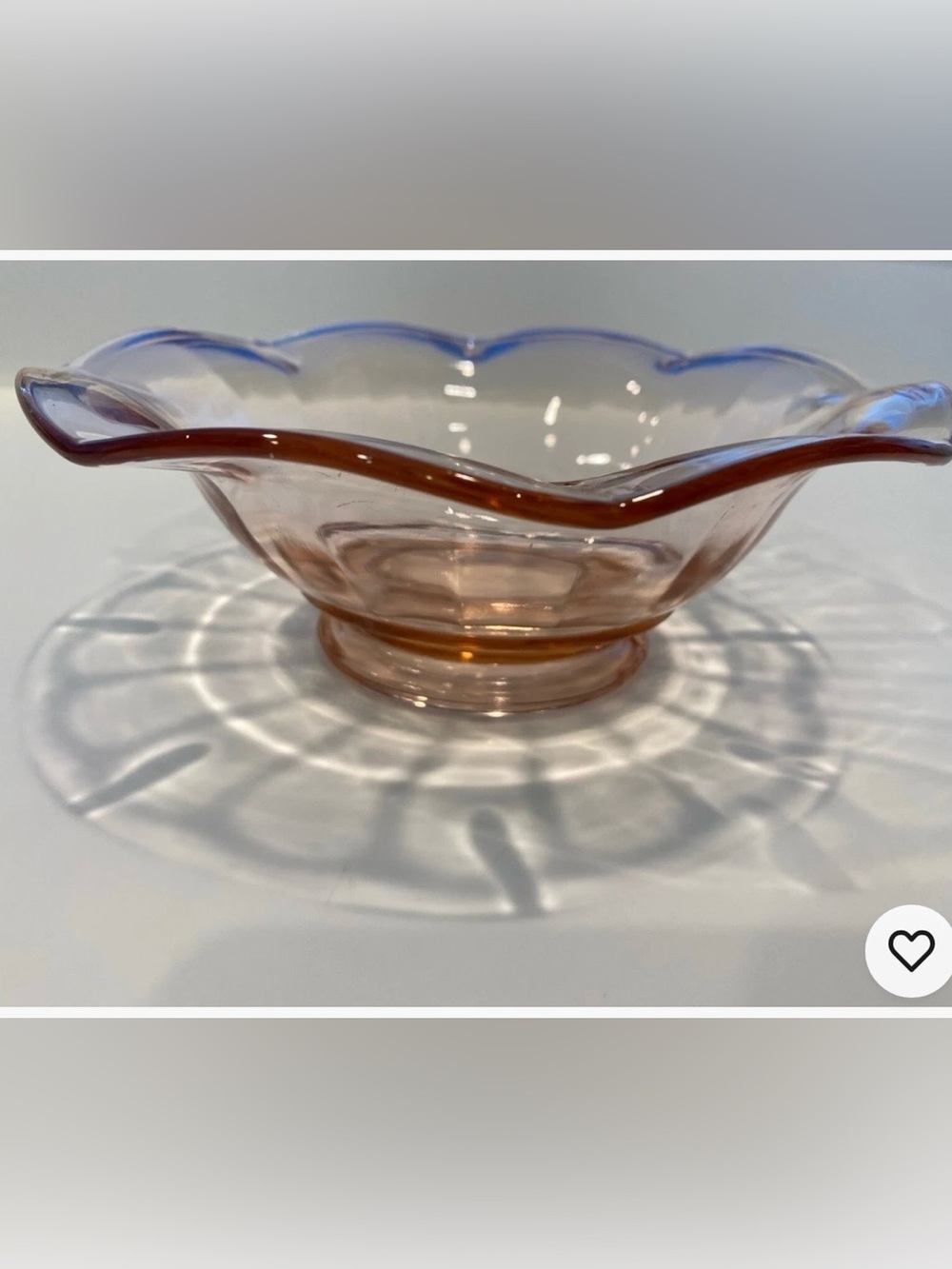 Vtg. Jeanette Pink Glass Depression Scalloped Bowl with Pink Ladel